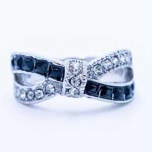 Black and Clear Zircon in Silver Ring